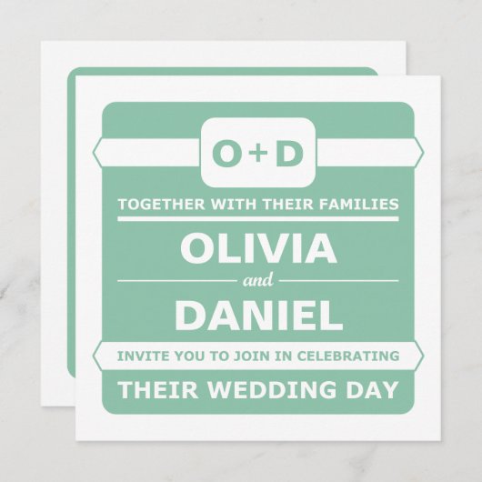 Invitations de mariage au monogramme vert à la men (Devant / Derrière)