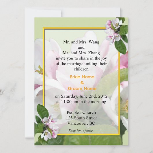 Invitations de mariage aux fleurs d'Apple (Devant)