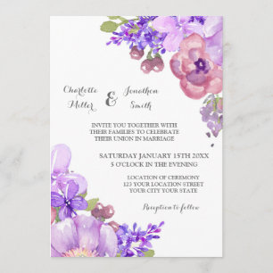 Invitations de mariage aux fleurs violettes Vintag