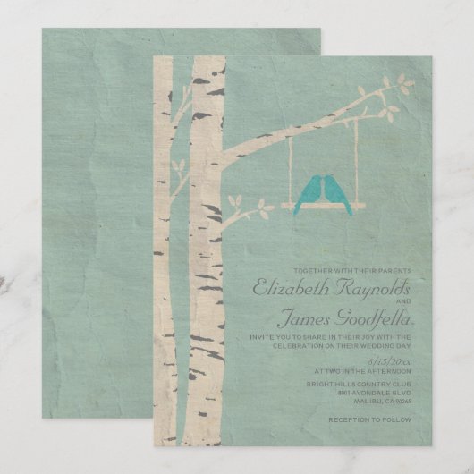 Invitations de mariage aux oiseaux bleus (Devant / Derrière)