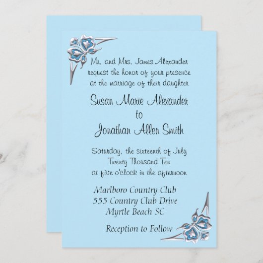 Invitations de mariage aux papillons (Devant / Derrière)