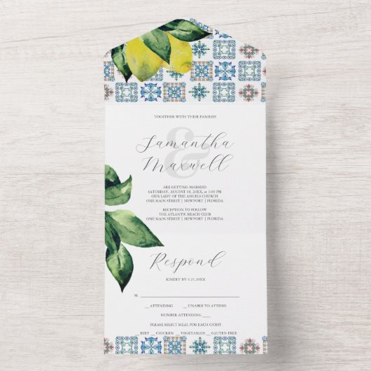 Invitations de mariage avec carte RSVP Carreau Ama (À l'intérieur)