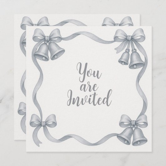 Invitations de mariage avec cloches et rubans d'ar (Devant / Derrière)