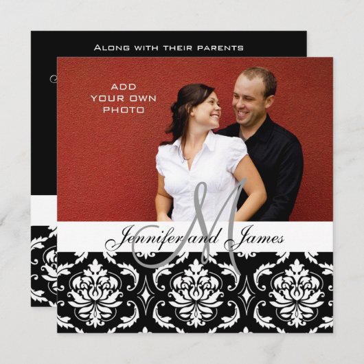 Invitations de mariage avec Damas photo Fiançaille (Devant / Derrière)