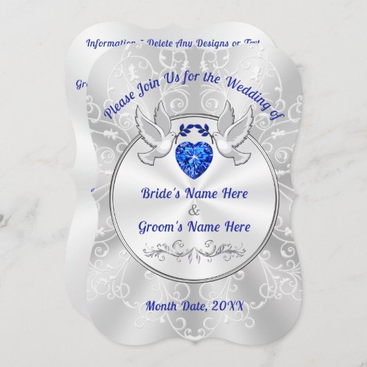 Invitations de mariage avec des Inséparables, Coeu (Devant / Derrière)