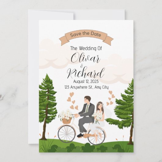 Invitations de mariage avec deux illustrations (Devant)