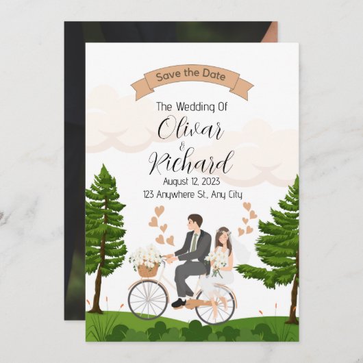 Invitations de mariage avec deux illustrations (Devant / Derrière)