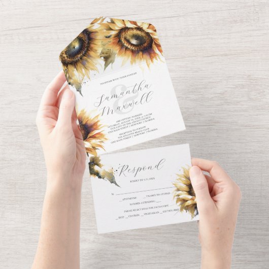 Invitations de mariage avec RSVP Card Tournesol (Déchirure)