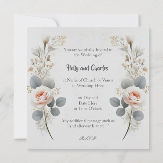 Invitations de mariage avec une frontière fleurie. (Dos)