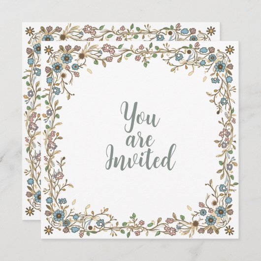 Invitations de mariage avec une frontière florale  (Devant / Derrière)