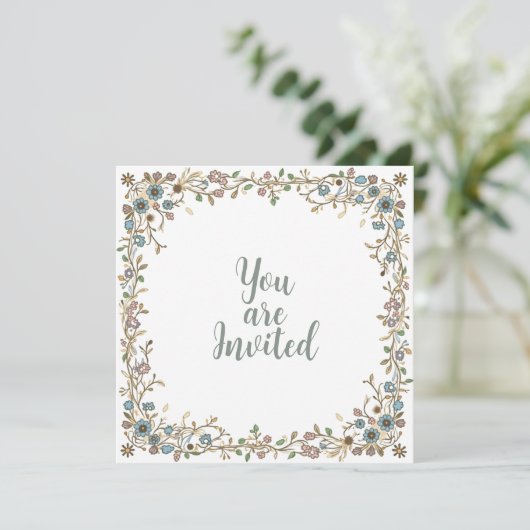 Invitations de mariage avec une frontière florale  (Debout devant)