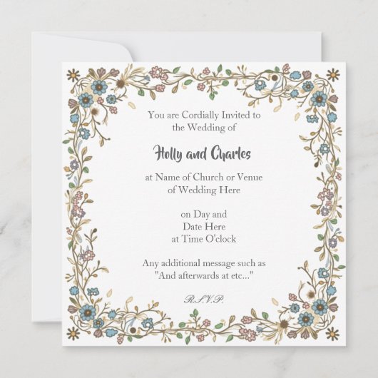 Invitations de mariage avec une frontière florale  (Dos)