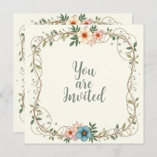 Invitations de mariage avec une jolie frontière de (Devant / Derrière)