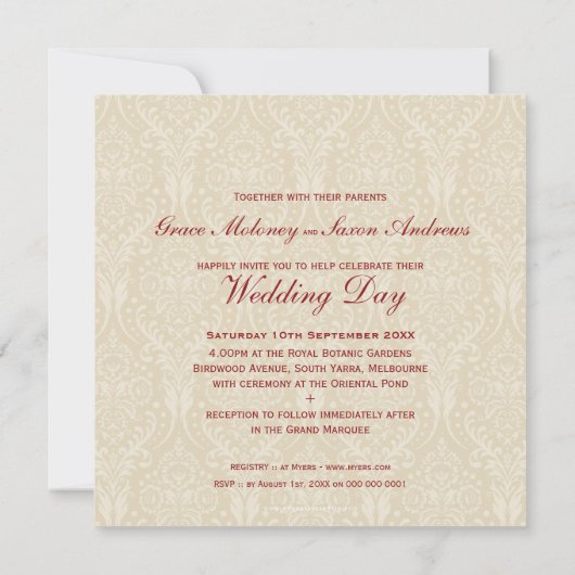 INVITATIONS DE MARIAGE :: beauté SQ 1 (Dos)