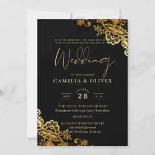 Invitations de Mariage Black Gold Lace