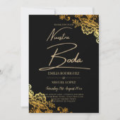 Invitations de Mariage Black Gold Lace (Devant)