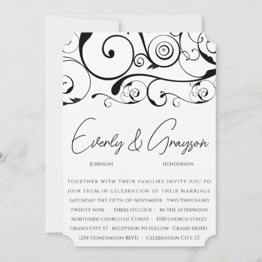 Invitations de mariage Black Swirl (Devant)