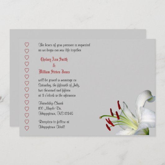 Invitations de mariage blanc et rouge (Devant / Derrière)