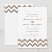 Invitations de mariage blanc et taupe Chevron (Devant / Derrière)
