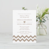 Invitations de mariage blanc et taupe Chevron (Debout devant)