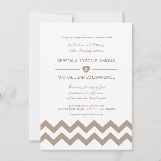 Invitations de mariage blanc et taupe Chevron (Devant)