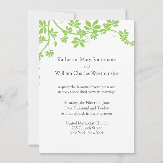 Invitations de mariage blanc et vert clair (Devant)