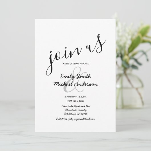 Invitations de mariage blanc noir moderne (Debout devant)
