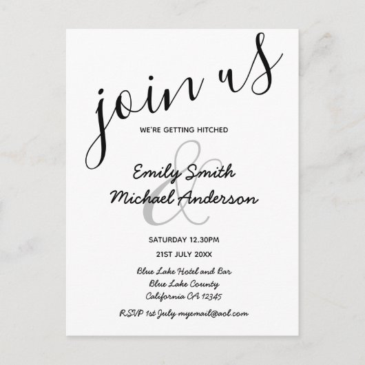 Invitations de mariage blanc noir moderne Premium (Devant)