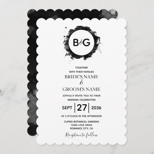 Invitations de mariage blanc noir simple (Devant / Derrière)