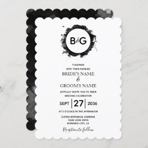 Invitations de mariage blanc noir simple