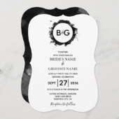 Invitations de mariage blanc noir simple (Devant / Derrière)