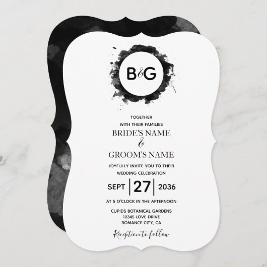 Invitations de mariage blanc noir simple (Devant / Derrière)