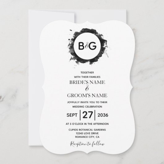 Invitations de mariage blanc noir simple (Devant)