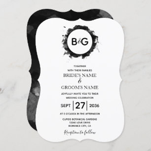 Invitations de mariage blanc noir simple