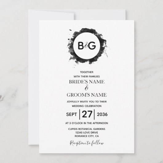 Invitations de mariage blanc noir simple (Devant)