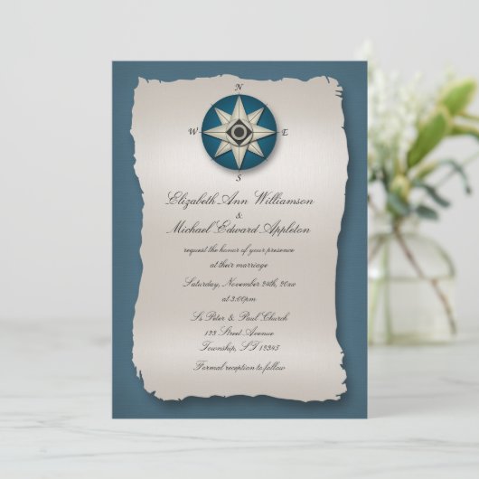 Invitations de mariage Bleu Compass (Debout devant)