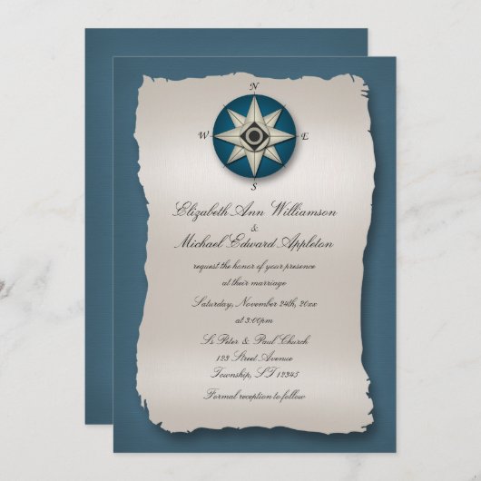 Invitations de mariage Bleu Compass (Devant / Derrière)
