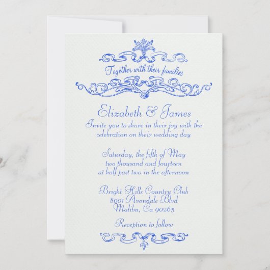Invitations de mariage bleu de luxe simple (Devant)