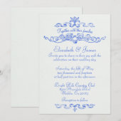 Invitations de mariage bleu de luxe simple (Devant / Derrière)