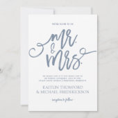 Invitations de mariage bleu Dusty | Script de bros (Devant)