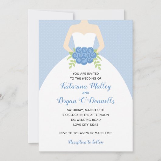 Invitations De Mariage Bleu (Élégante Gown De Mari (Devant)