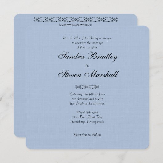 Invitations de mariage bleu en acier léger simple (Devant / Derrière)