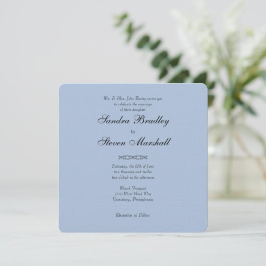 Invitations de mariage bleu en acier léger simple (Debout devant)