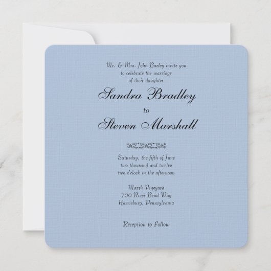 Invitations de mariage bleu en acier léger simple (Devant)
