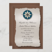 Invitations de mariage bleu et Brown Compass (Devant / Derrière)