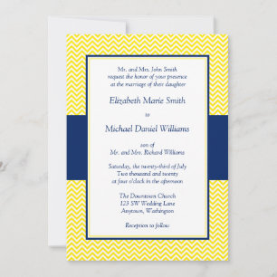 Invitations de mariage bleu et jaune de Navy Chevr
