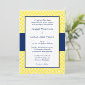 Invitations de mariage bleu et jaune de Navy Chevr (Debout devant)