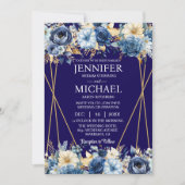 Invitations de mariage bleu et or de la Marine (Devant)