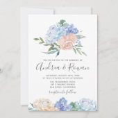 Invitations de mariage bleu et rose floral (Devant)