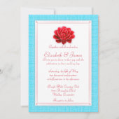 Invitations De Mariage Bleu Et Rouge (Devant)